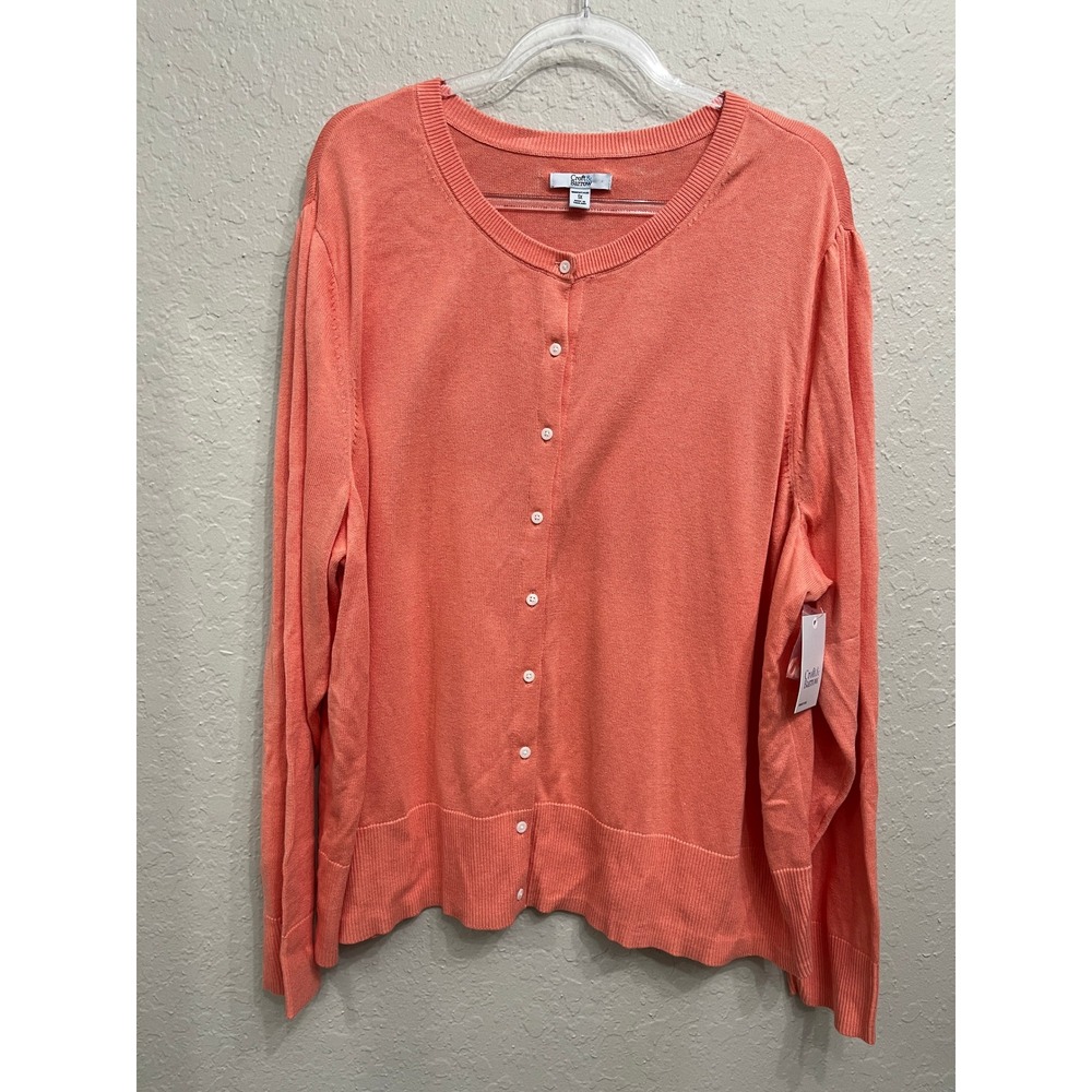 New Croft & Barrow Cardigan 3X Coral Pink Button Front Cotton Blend Sweater